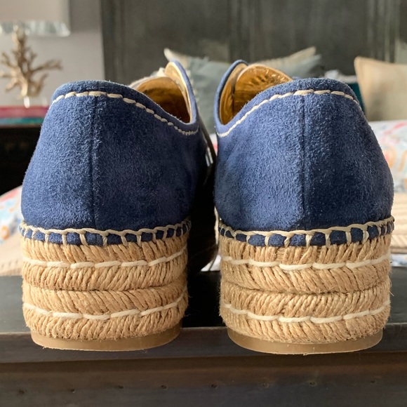 Royal blue suede lace up Prada espadrille platforms flatform 40 1/2 - Picture 8 of 10